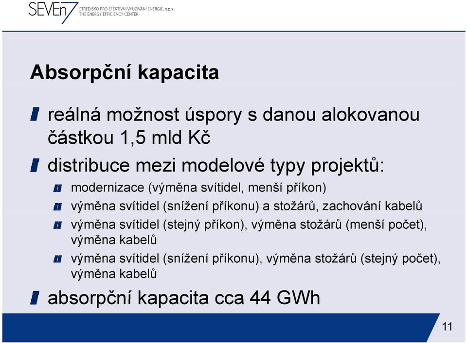 zachování kabelů výměna svítidel (stejný příkon), výměna stožárů (menší počet), výměna kabelů výměna ě