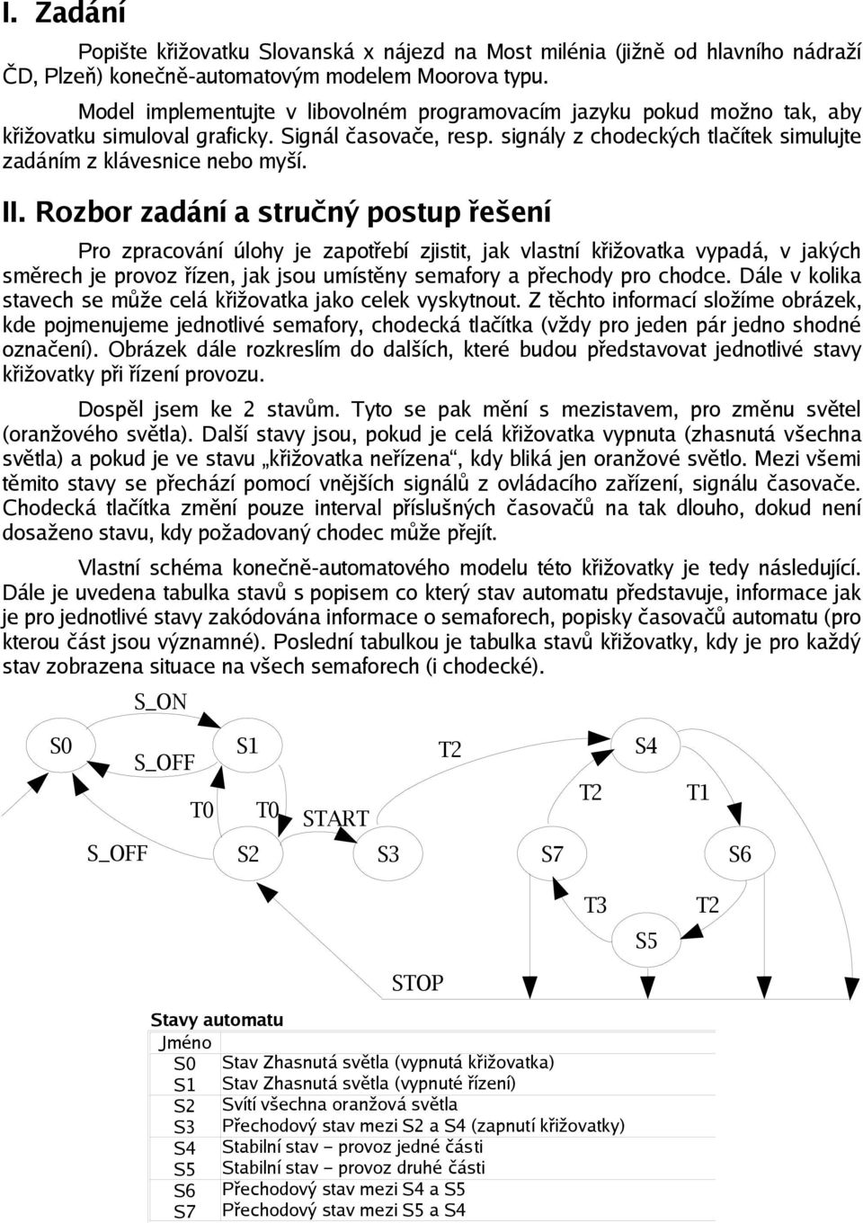 II. Rozbor zadání a stručný postup řešení Pro zpracování úlohy je zapotřebí zjistit, jak vlastní křižovatka vypadá, v jakých směrech je provoz řízen, jak jsou umístěny semafory a přechody pro chodce.