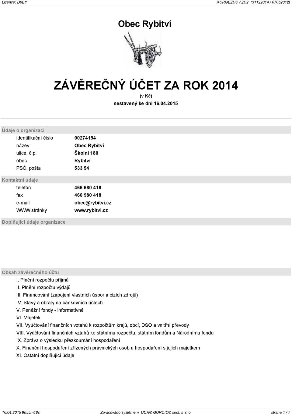 Plnění rozpočtu příjmů II. Plnění rozpočtu výdajů III. Financování (zapojení vlastních úspor a cizích zdrojů) IV. Stavy a obraty na bankovních účtech V. Peněžní fondy - informativně VI. Majetek VII.