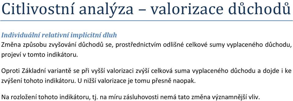 Oproti Základní variantě se při vyšší valorizaci zvýší celková suma vyplaceného důchodu a dojde i ke