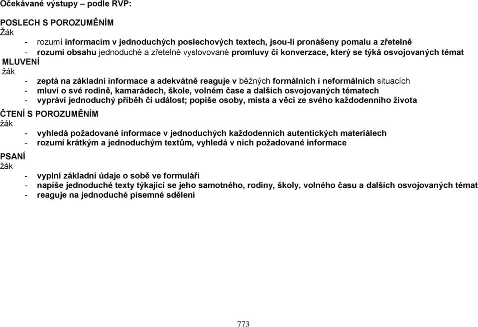 škole, volném čase a dalších osvojovaných tématech - vypráví jednoduchý příběh či událost; popíše osoby, místa a věci ze svého každodenního života ČTENÍ S POROZUMĚNÍM žák - vyhledá požadované