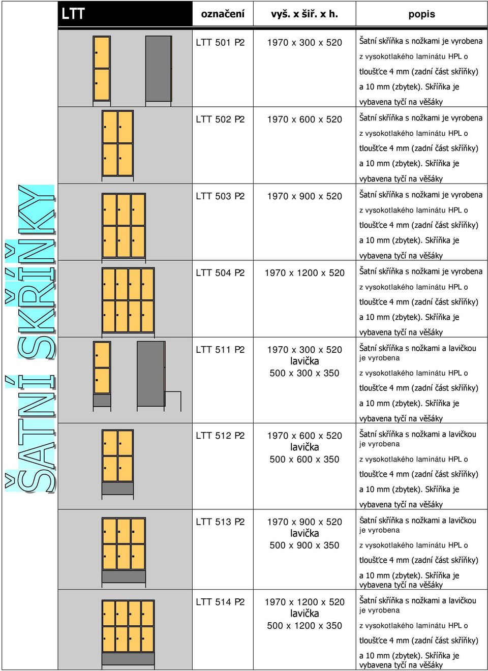 x 520 Šatní skříňka s nožkami LTT 511 P2 1970 x 300 x 520 500 x 300 x 350 LTT 512 P2 1970 x