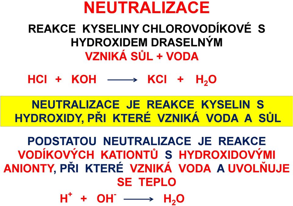 KTERÉ VZNIKÁ VODA A SŮL PODSTATOU NEUTRALIZACE JE REAKCE VODÍKOVÝCH KATIONTŮ S