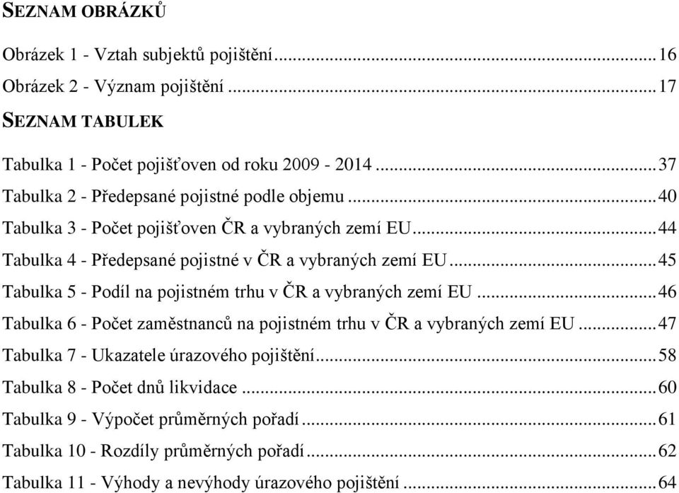 .. 45 Tabulka 5 - Podíl na pojistném trhu v ČR a vybraných zemí EU... 46 Tabulka 6 - Počet zaměstnanců na pojistném trhu v ČR a vybraných zemí EU.