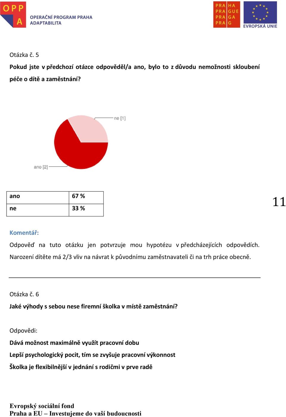 Narození dítěte má 2/3 vliv na návrat k původnímu zaměstnavateli či na trh práce obecně. Otázka č.