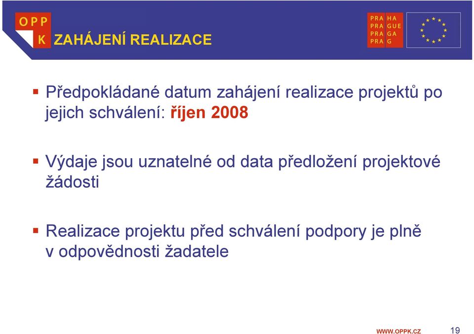 uznatelné od data předložení projektové žádosti Realizace