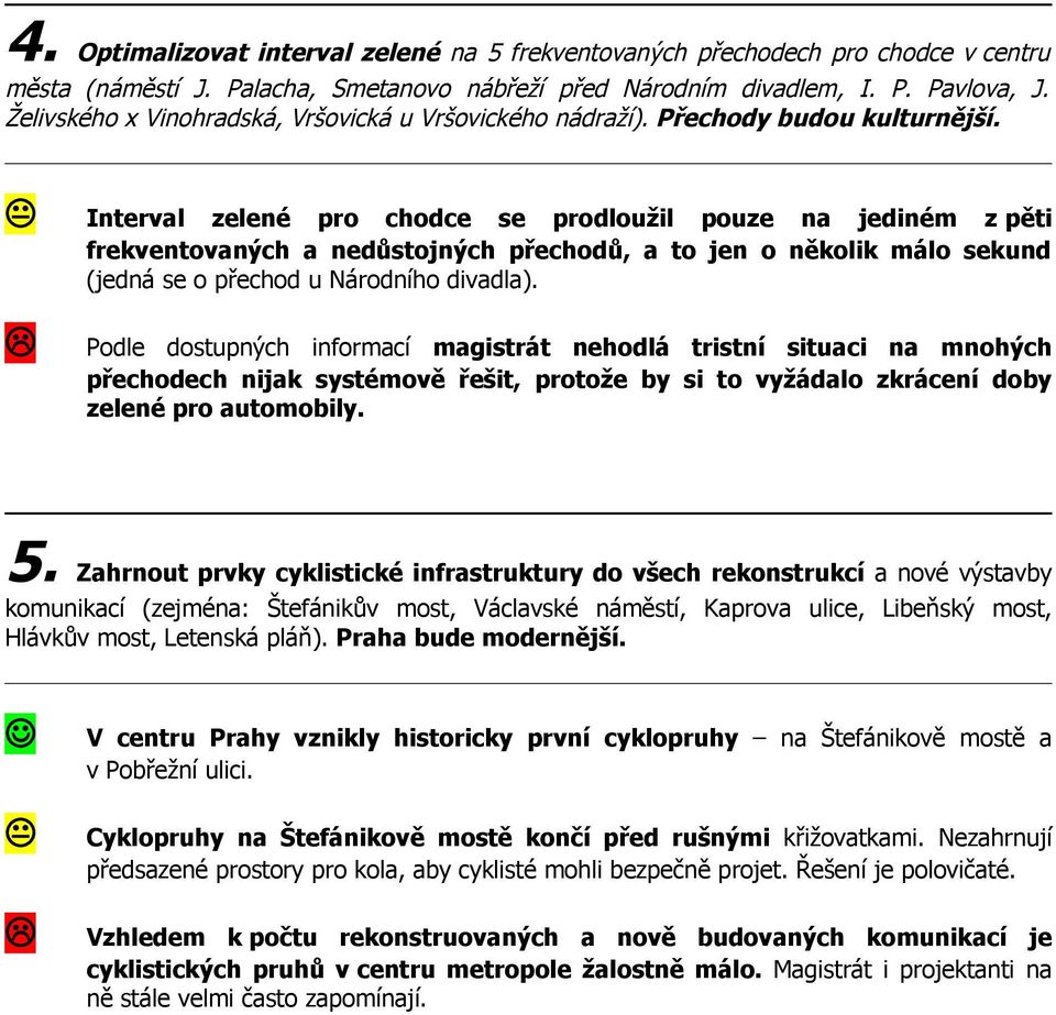 Interval zelené pro chodce se prodloužil pouze na jediném z pěti frekventovaných a nedůstojných přechodů, a to jen o několik málo sekund (jedná se o přechod u Národního divadla).