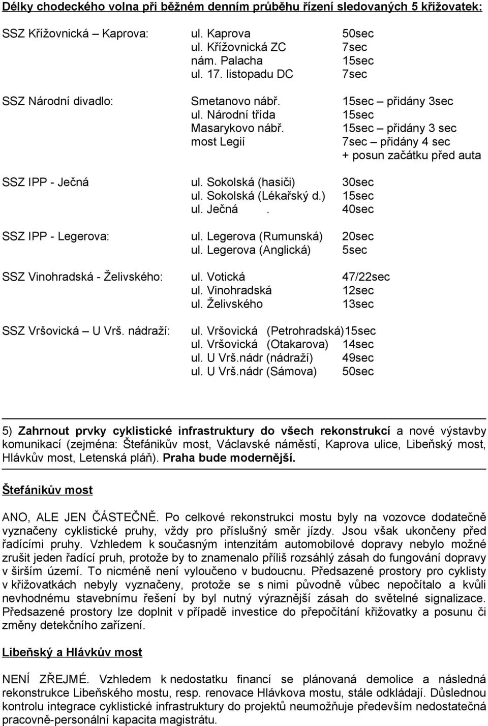 15sec přidány 3 sec most Legií 7sec přidány 4 sec + posun začátku před auta SSZ IPP - Ječná ul. Sokolská (hasiči) 30sec ul. Sokolská (Lékařský d.) 15sec ul. Ječná. 40sec SSZ IPP - Legerova: ul.