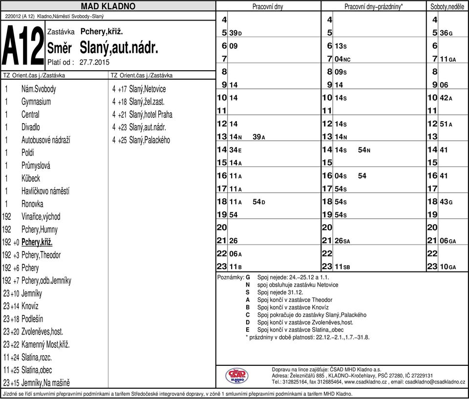 +2 Slaný,Palackého 3D 0 1 1 1 1N 3A 1 3E 1A 1 A A 1 A D 2 0A B S 0NC 0S 1 1S 1S 1N prázdniny* 1 1S N 1 0S S 1 S S 2SA SB Poznámky: G Spoj nejede: 2. 2. a 1.1. S Spoj nejede 31.