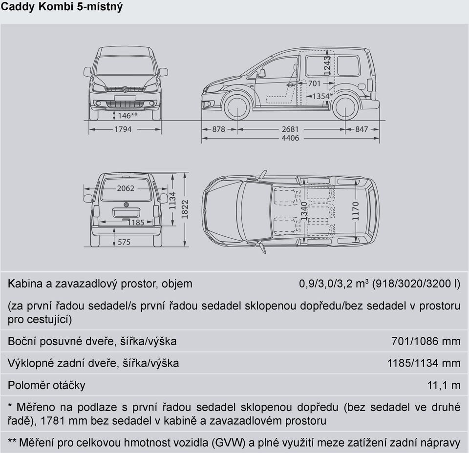 sedadel v prostoru pro cestující) 701/1086 mm * Měřeno na podlaze s první řadou