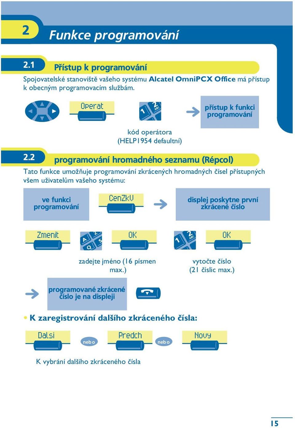 2 programování hromadného seznamu (Répcol) Tato funkce umo½òuje programování zkrácených hromadných èísel pøístupných všem u½ivatelùm vašeho systému: ve funkci