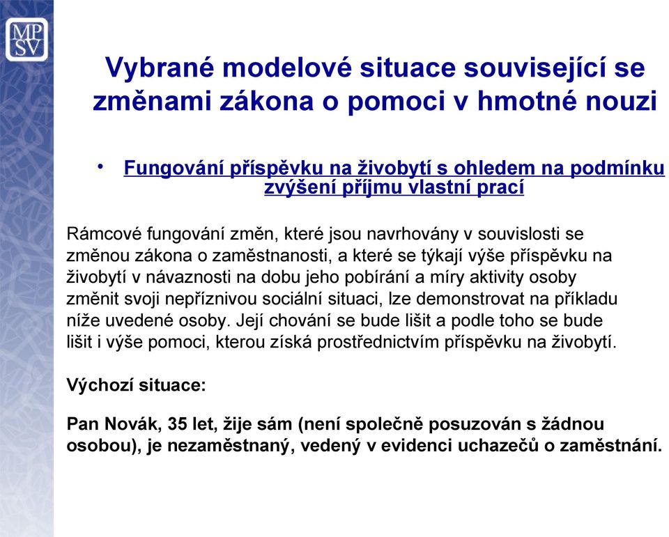 aktivity osoby změnit svoji nepříznivou sociální situaci, lze demonstrovat na příkladu níže uvedené osoby.