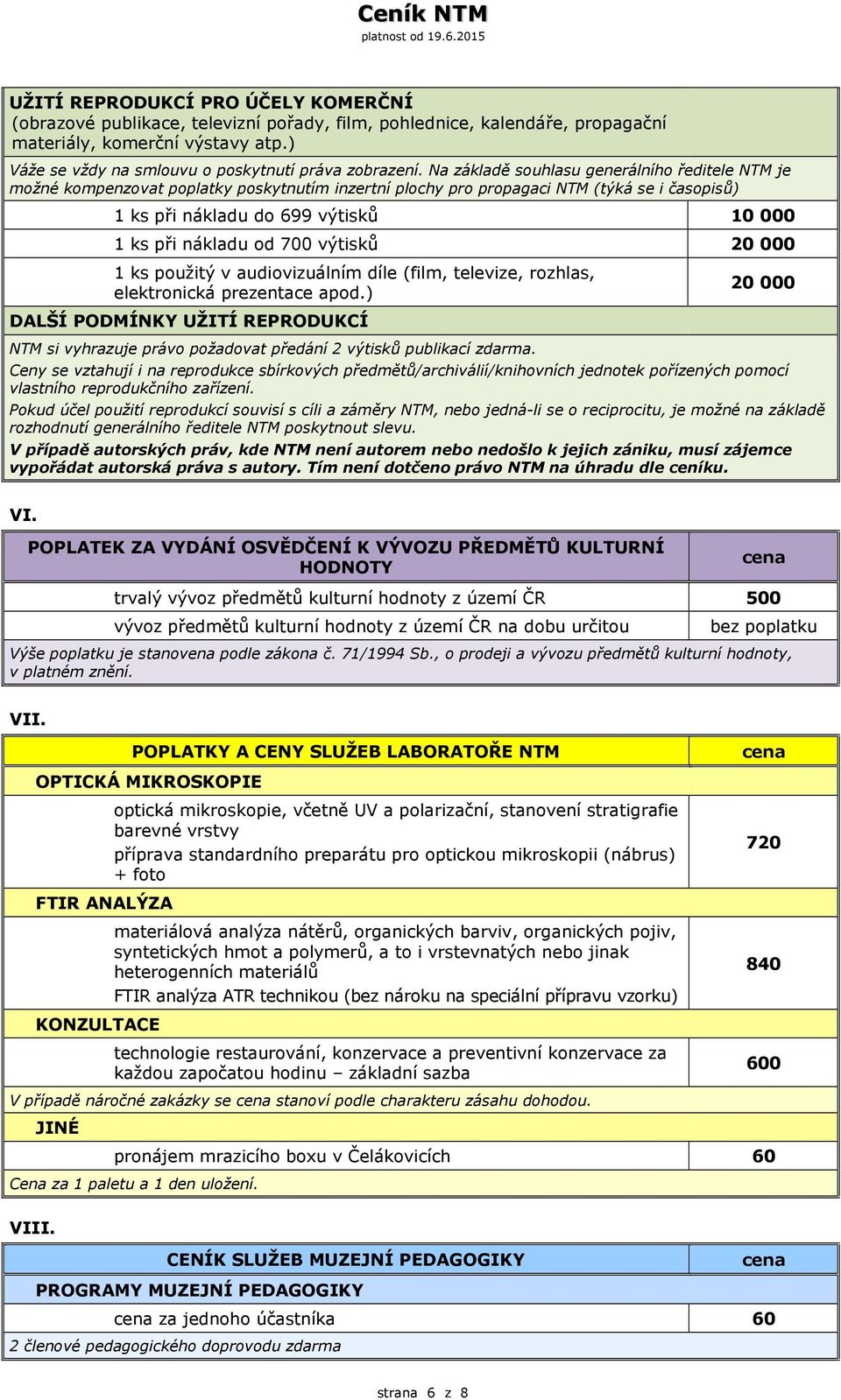 Na základě souhlasu generálního ředitele NTM je možné kompenzovat poplatky poskytnutím inzertní plochy pro propagaci NTM (týká se i časopisů) 1 ks při nákladu do 699 výtisků 10 000 1 ks při nákladu