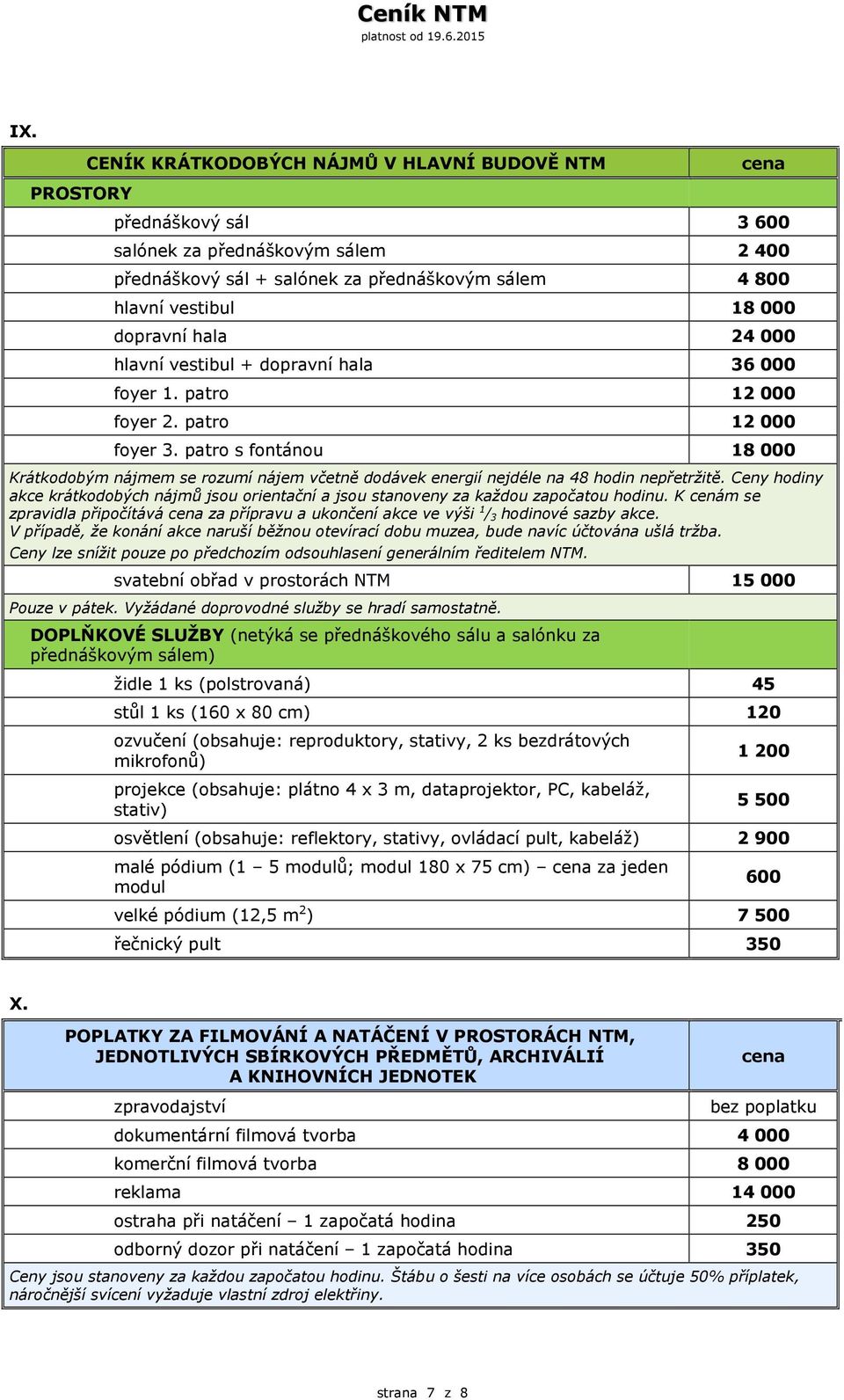 patro s fontánou 18 000 Krátkodobým nájmem se rozumí nájem včetně dodávek energií nejdéle na 48 hodin nepřetržitě.