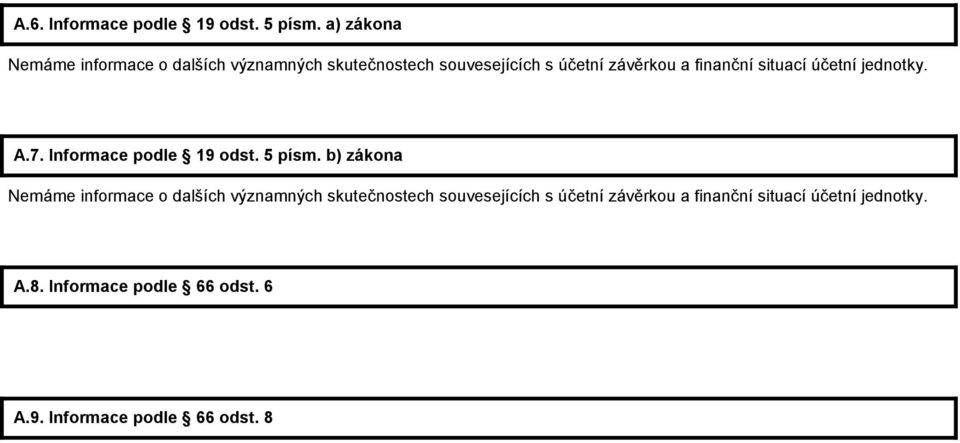finanční situací účetní jednotky. A.7. Informace podle 19 odst. 5 písm.