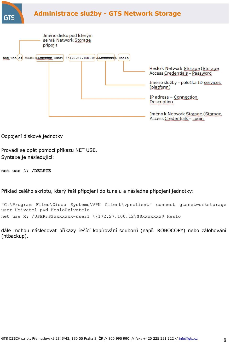 jednotky: "C:\Program Files\Cisco Systems\VPN Client\vpnclient" connect gtsnetworkstorage user Uzivatel pwd