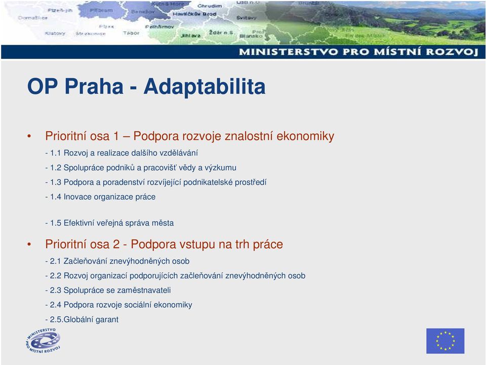 4 Inovace organizace práce - 1.5 Efektivní veřejná správa města Prioritní osa 2 - Podpora vstupu na trh práce - 2.