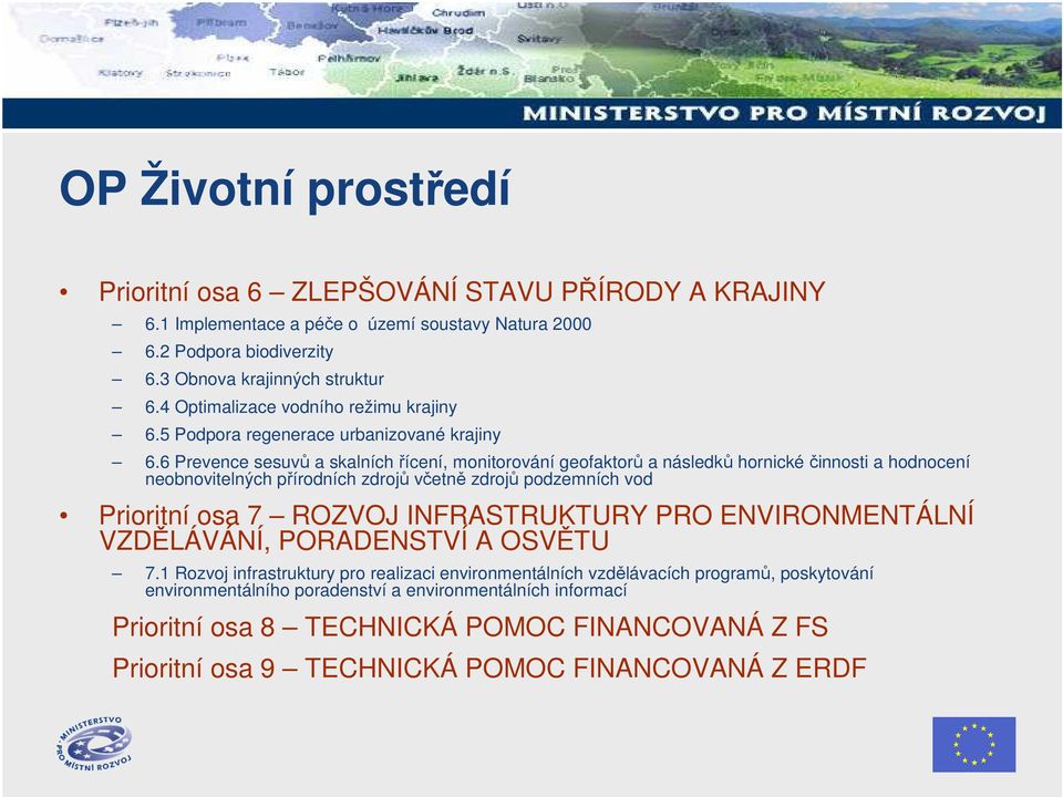 6 Prevence sesuvů a skalních řícení, monitorování geofaktorů a následků hornické činnosti a hodnocení neobnovitelných přírodních zdrojů včetně zdrojů podzemních vod Prioritní osa 7 ROZVOJ