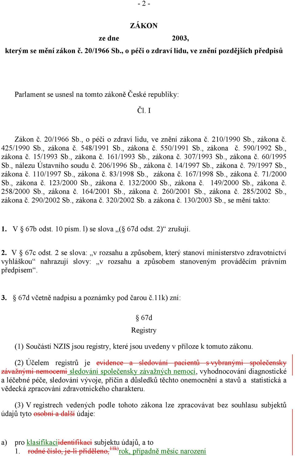 , nálezu Ústavního soudu č. 206/1996 Sb., zákona č. 14/1997 Sb., zákona č. 79/1997 Sb., zákona č. 110/1997 Sb., zákona č. 83/1998 Sb., zákona č. 167/1998 Sb., zákona č. 71/2000 Sb., zákona č. 123/2000 Sb.