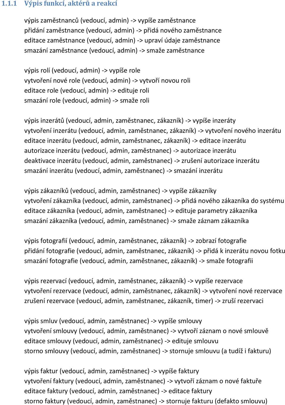 (vedoucí, admin) -> edituje roli smazání role (vedoucí, admin) -> smaže roli výpis inzerátů (vedoucí, admin, zaměstnanec, zákazník) -> vypíše inzeráty vytvoření inzerátu (vedoucí, admin, zaměstnanec,