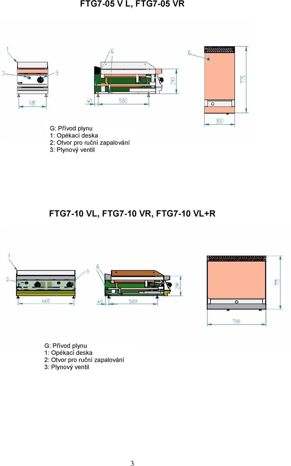 FTG7-10 VL, FTG7-10 VR, FTG7-10 VL+R G: Přívod plynu 1: