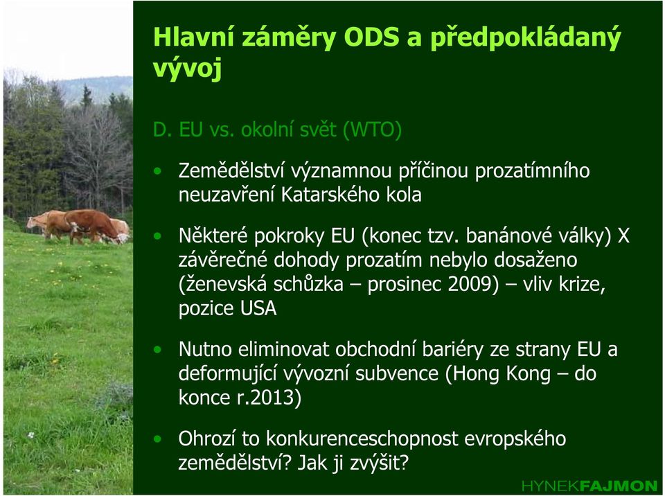 tzv. banánové války) X závěrečné dohody prozatím nebylo dosaženo (ženevská schůzka prosinec 2009) vliv krize,