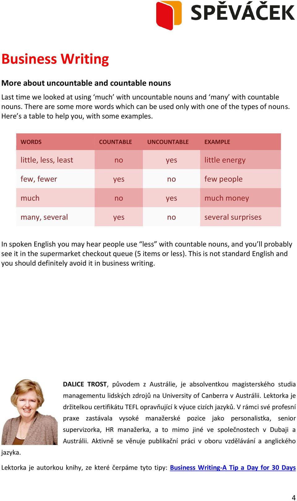 WORDS COUNTABLE UNCOUNTABLE EXAMPLE little, less, least no yes little energy few, fewer yes no few people much no yes much money many, several yes no several surprises In spoken English you may hear