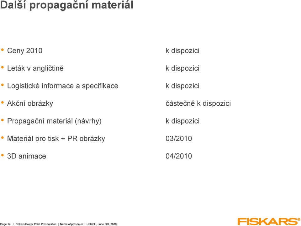 dispozici částečně k dispozici k dispozici Materiál pro tisk + PR obrázky 03/2010 3D