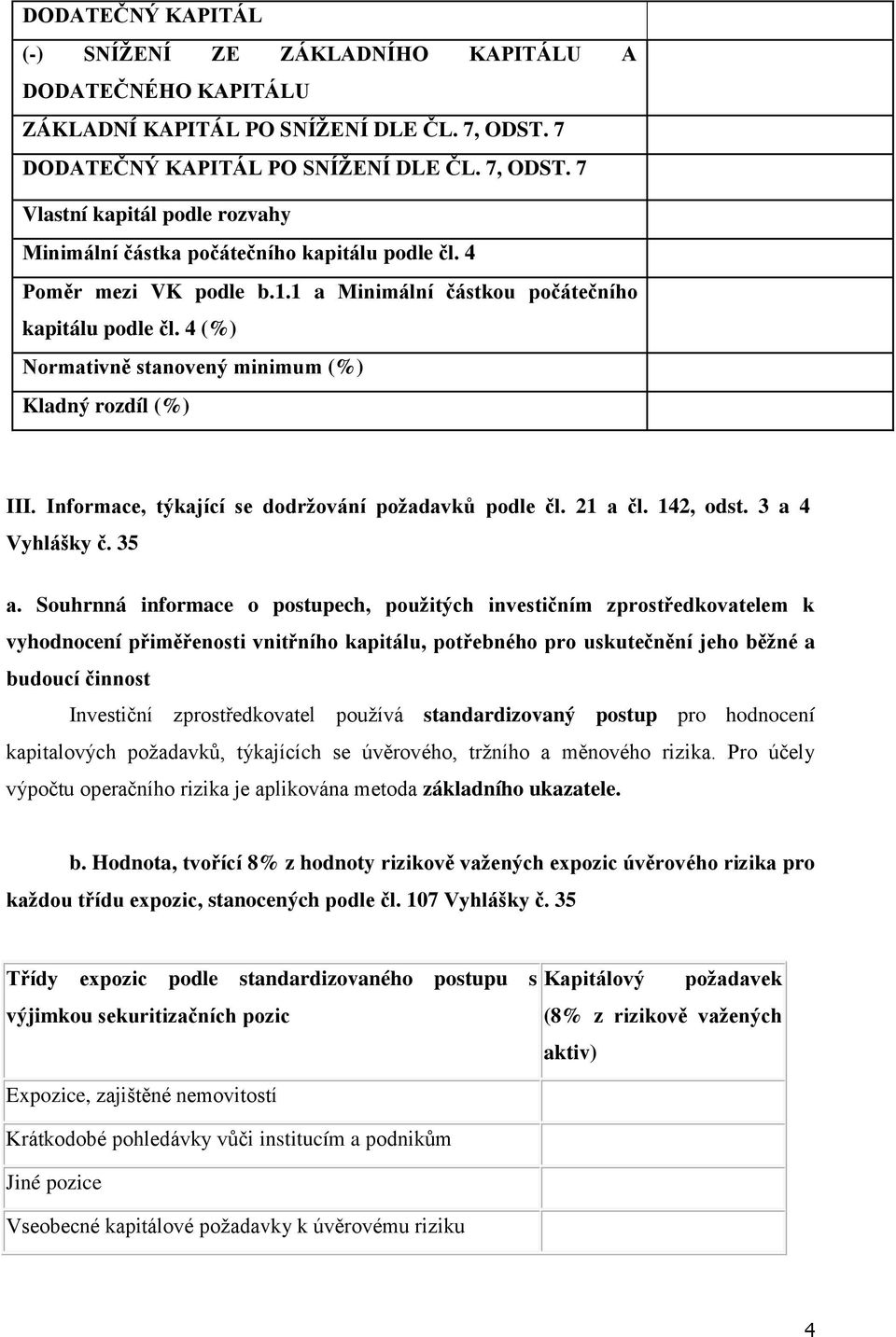 21 a čl. 142, odst. 3 a 4 Vyhlášky č. 35 а.