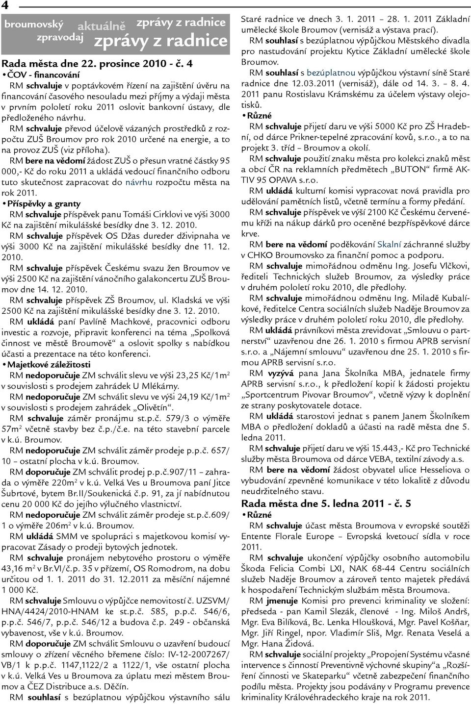 pøedloeného návrhu. RM schvaluje pøevod úèelovì vázaných prostøedkù z rozpoètu ZU Broumov pro rok 2010 urèené na energie, a to na provoz ZU (viz pøíloha).
