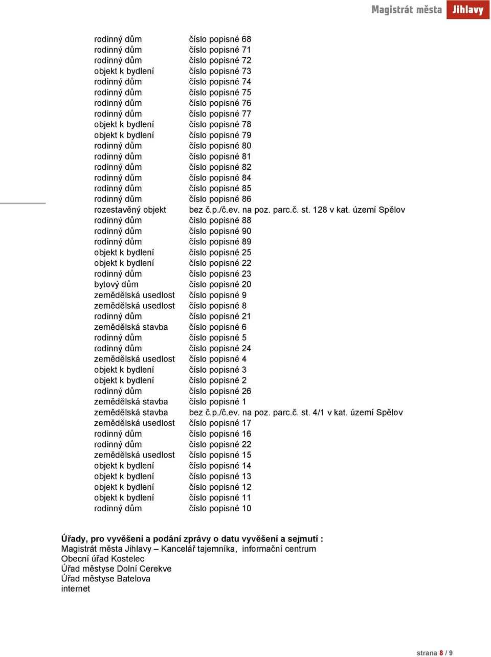 rodinný dům číslo popisné 84 rodinný dům číslo popisné 85 rodinný dům číslo popisné 86 rozestavěný objekt bez č.p./č.ev. na poz. parc.č. st. 128 v kat.