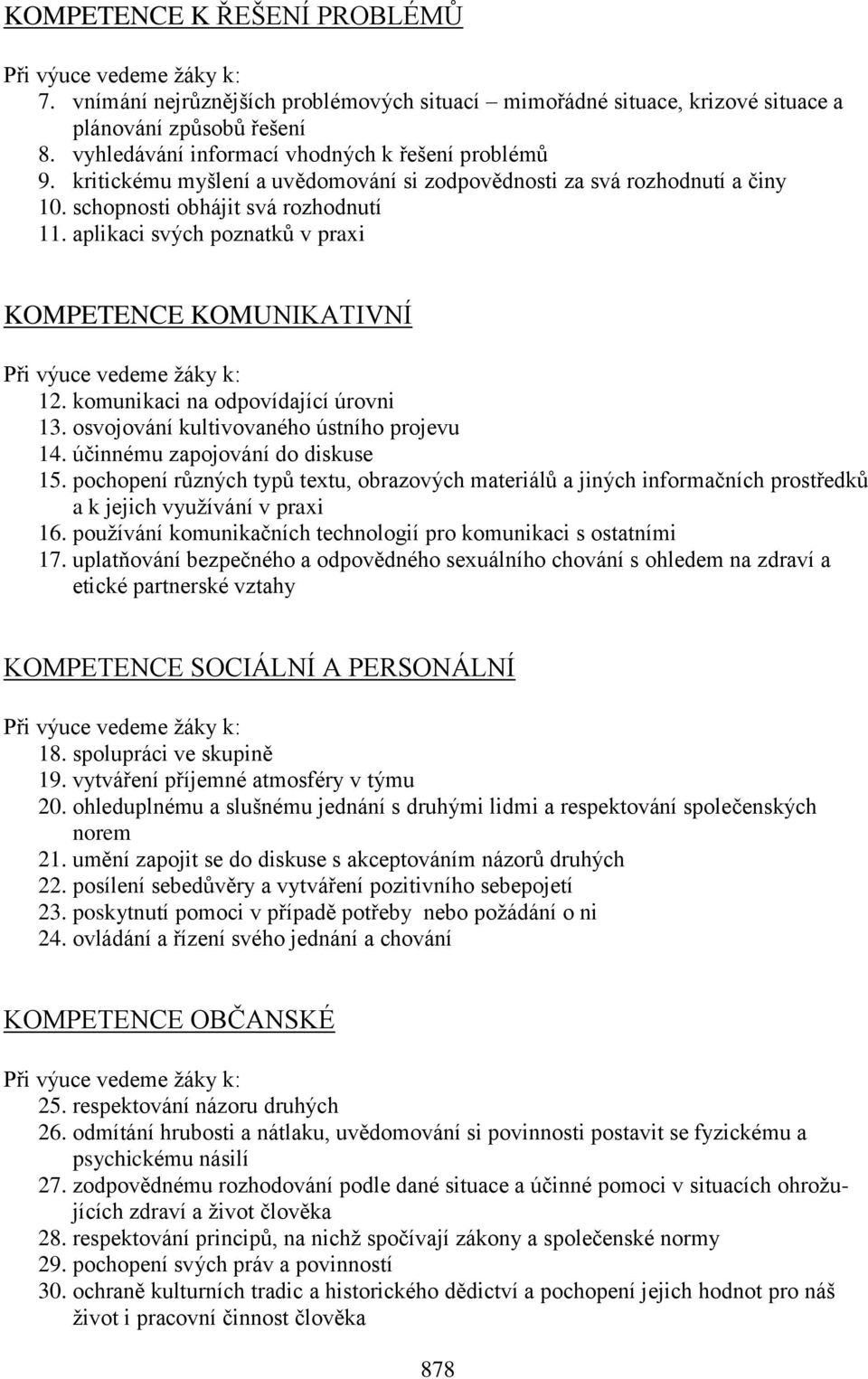 aplikaci svých poznatků v praxi KOMPETENCE KOMUNIKATIVNÍ Při výuce vedeme žáky k: 12. komunikaci na odpovídající úrovni 13. osvojování kultivovaného ústního projevu 14.