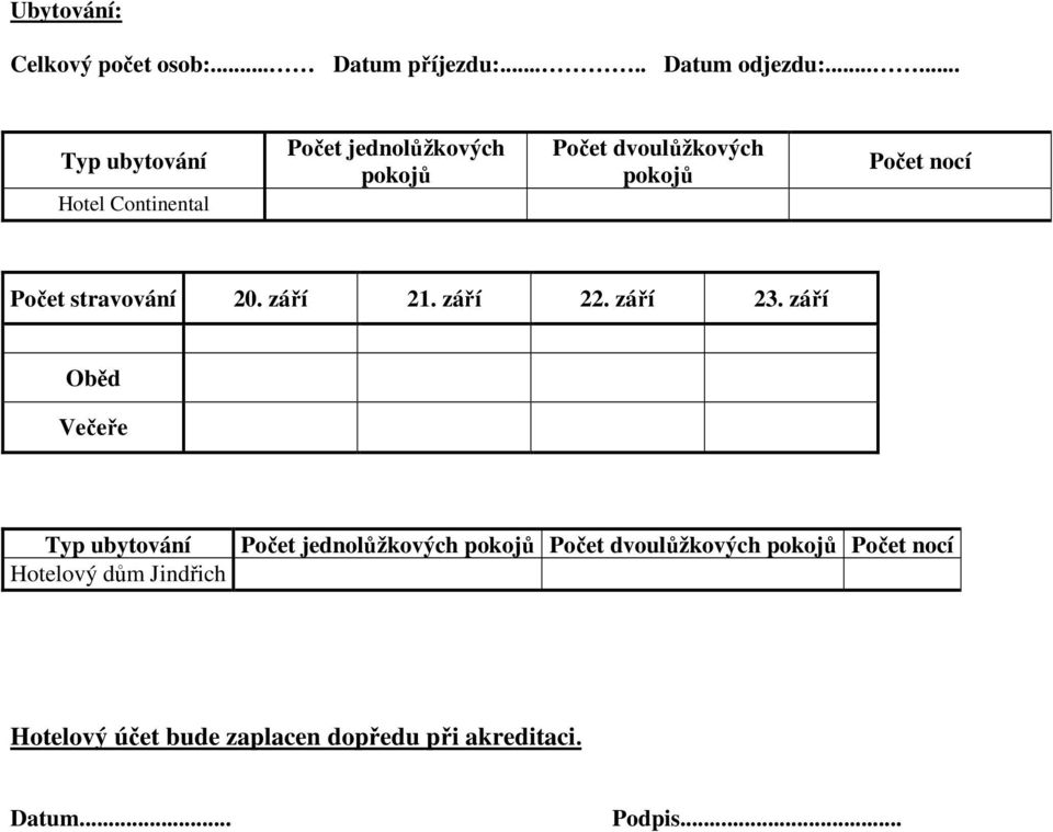 nocí Počet stravování 20. září 21. září 22. září 23.