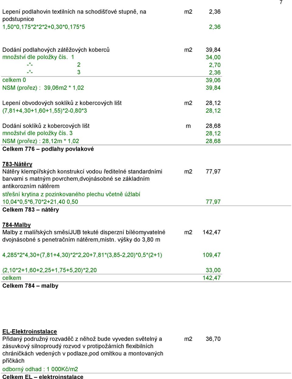 kobercových lišt m 28,68 množství dle položky čís.