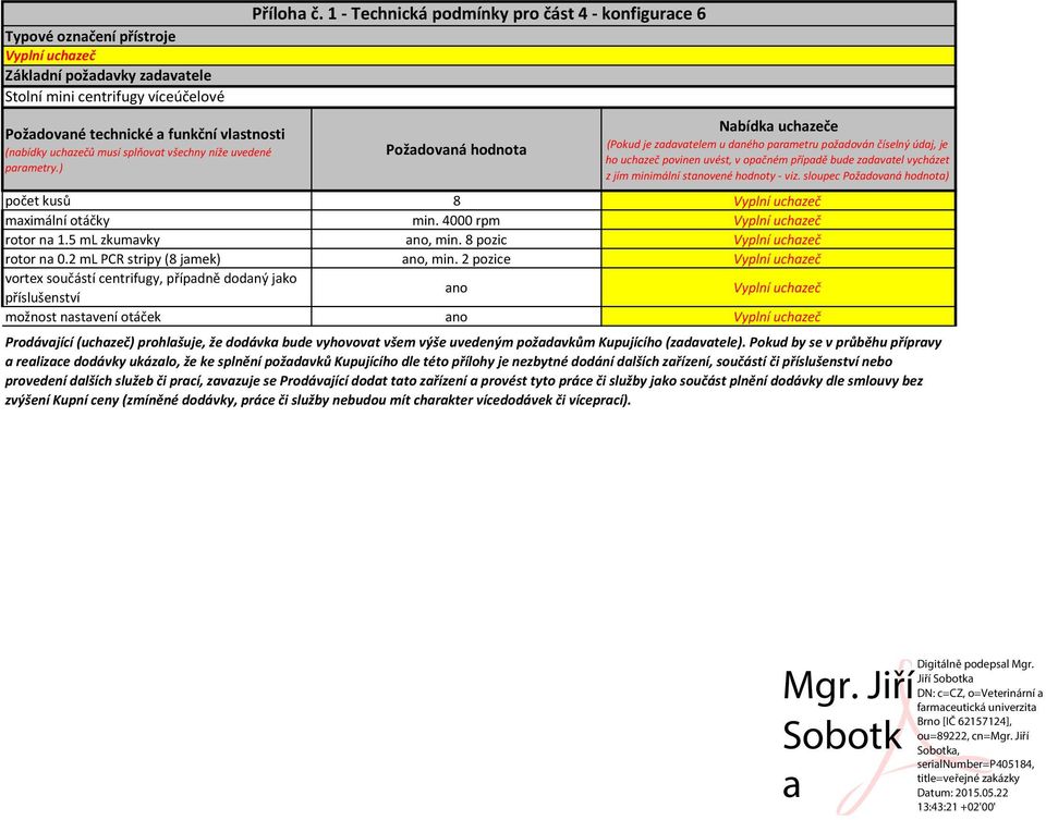opačném případě bude zadavatel vycházet parametry.) z jím minimální stvené hodnoty - viz. sloupec ) počet kusů 8 maximální otáčky min. 4000 rpm rotor na 1.5 ml zkumavky, min. 8 pozic rotor na 0.