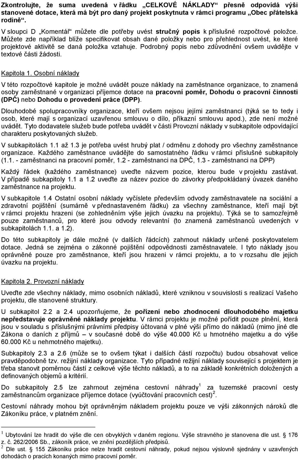 Můžete zde například blíže specifikovat obsah dané položky nebo pro přehlednost uvést, ke které projektové aktivitě se daná položka vztahuje.