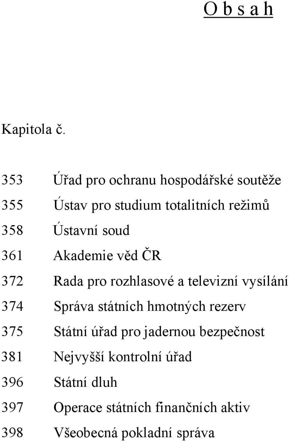 soud 361 Akademie věd ČR 372 Rada pro rozhlasové a televizní vysílání 374 Správa státních