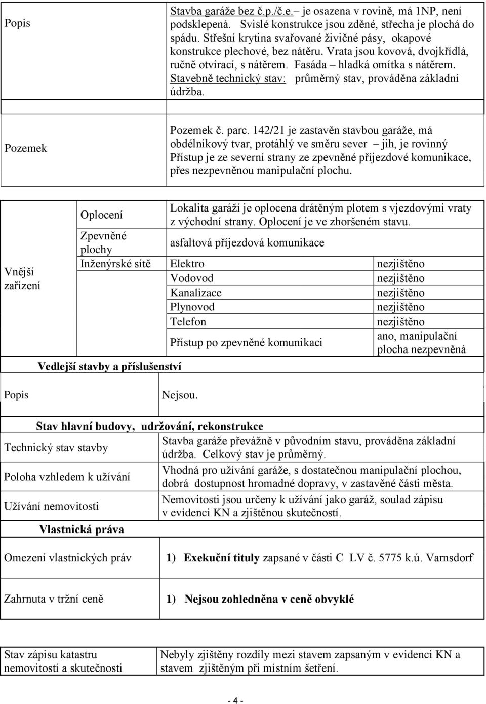 Stavebně technický stav: průměrný stav, prováděna základní údržba. Pozemek Pozemek č. parc.