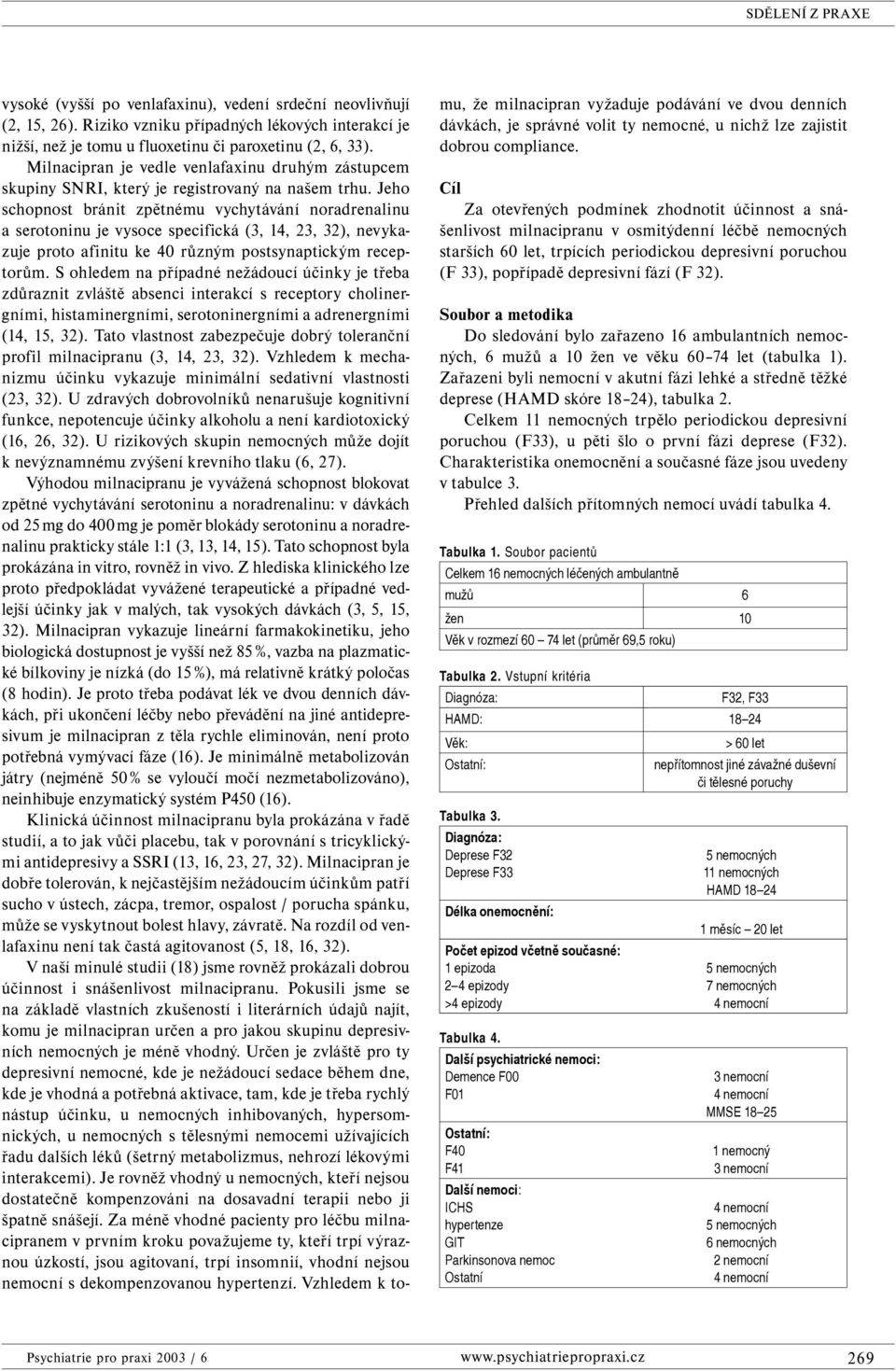 Jeho schopnost bránit zpětnému vychytávání noradrenalinu a serotoninu je vysoce specifická (3, 14, 23, 32), nevykazuje proto afinitu ke 40 různým postsynaptickým receptorům.