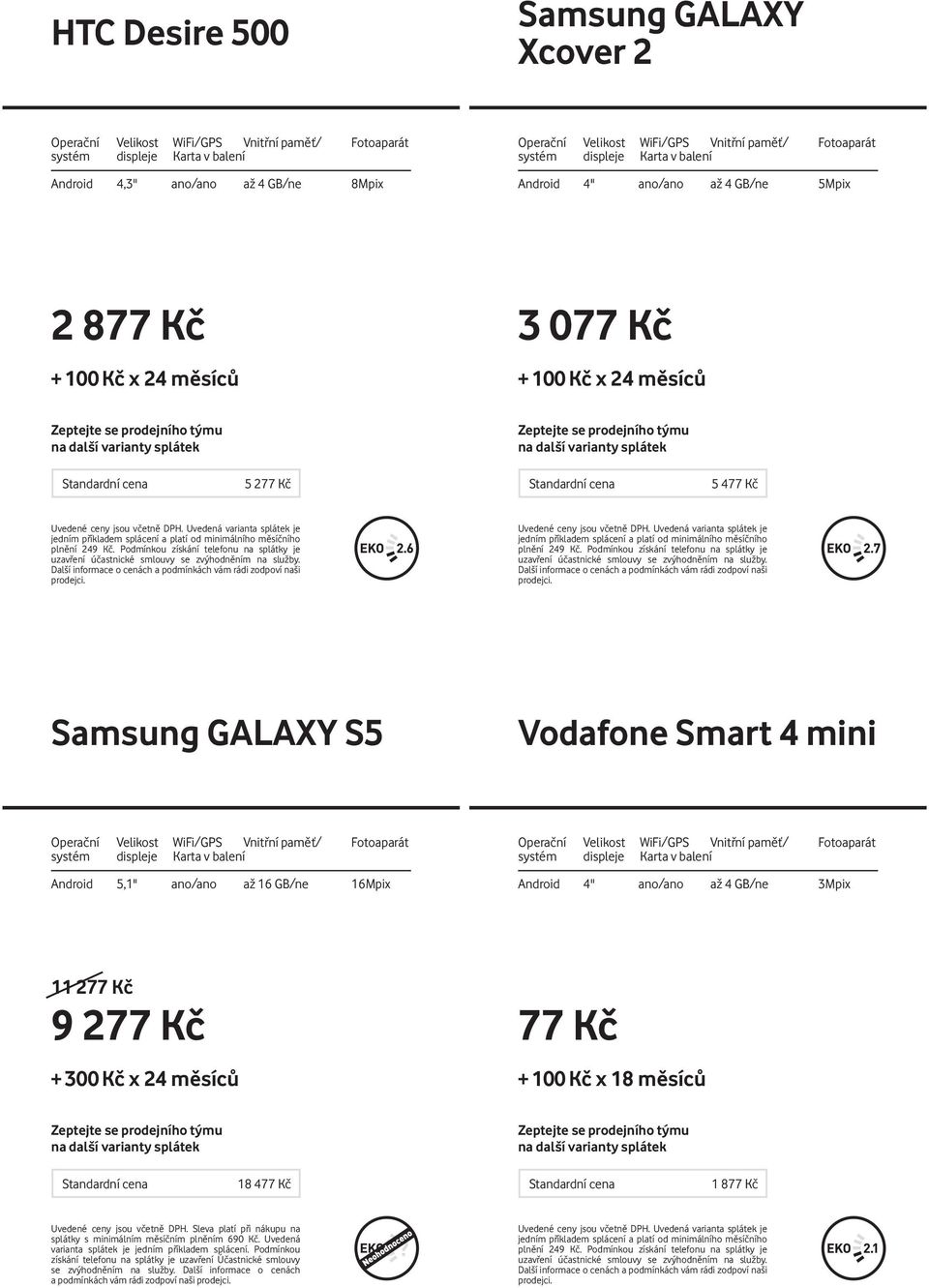 Smart 4 mini Android 5,1" ano/ano až 16 GB/ne 16Mpix Android 4'' ano/ano až 4