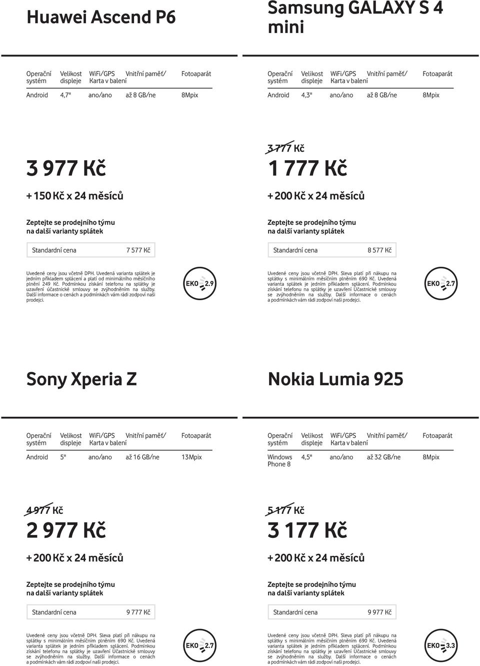 Nokia Lumia 925 Android 5'' ano/ano až 16 GB/ne 13Mpix Windows 4,5" ano/ano až 32 GB/ne 8Mpix Phone 8 4 9 2 9 + 200