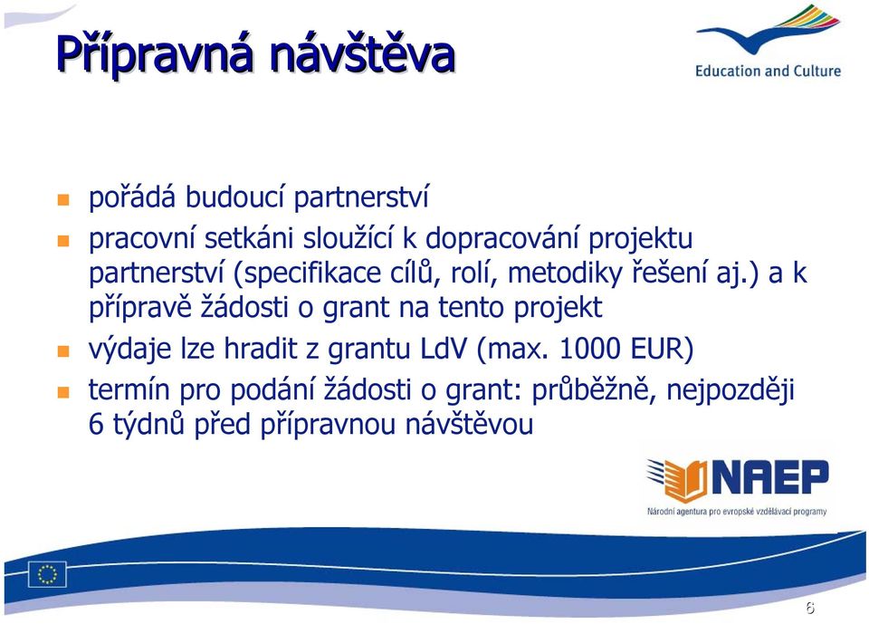 ) a k přípravě žádosti o grant na tento projekt výdaje lze hradit z grantu LdV (max.