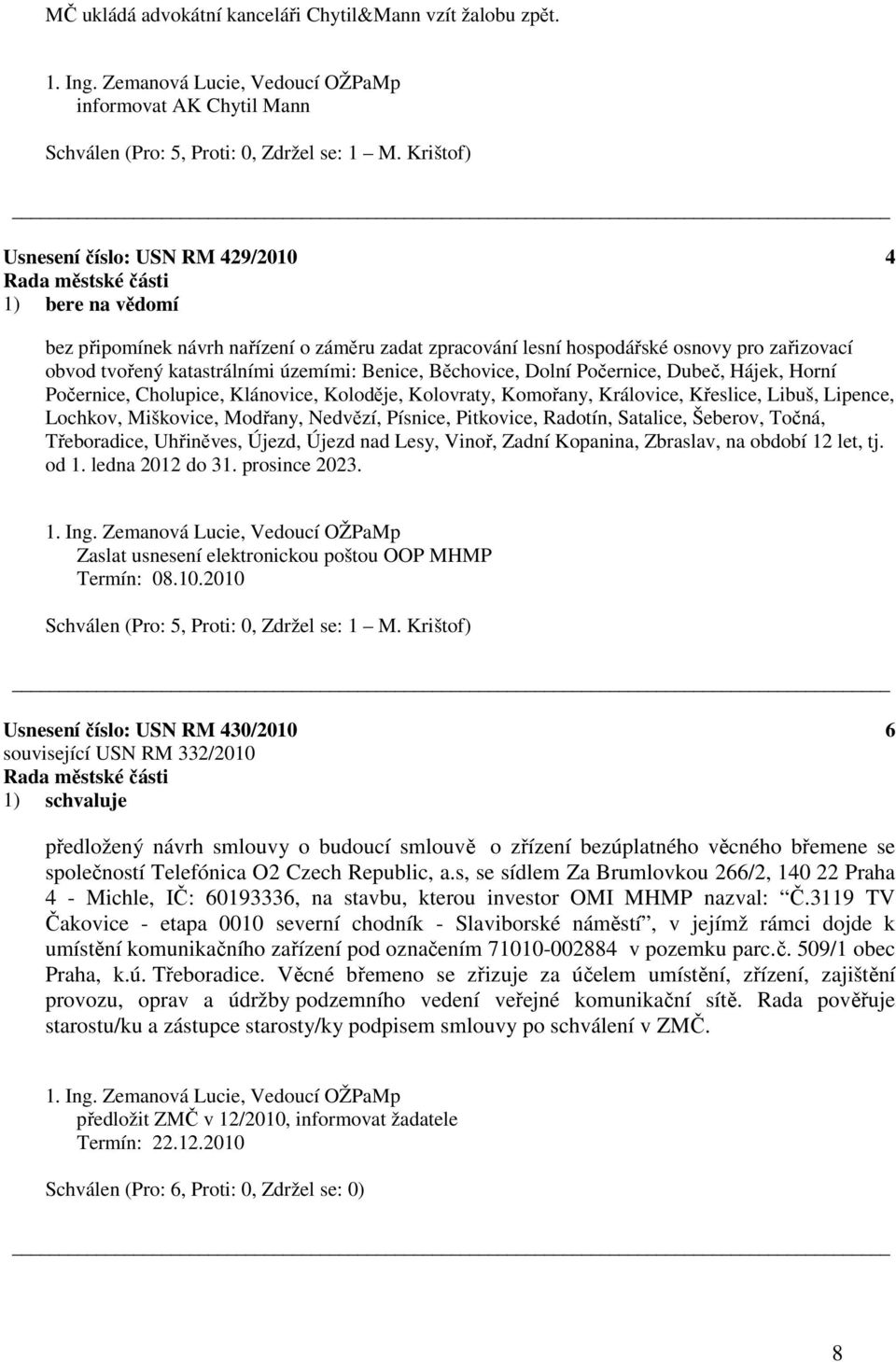 Běchovice, Dolní Počernice, Dubeč, Hájek, Horní Počernice, Cholupice, Klánovice, Koloděje, Kolovraty, Komořany, Královice, Křeslice, Libuš, Lipence, Lochkov, Miškovice, Modřany, Nedvězí, Písnice,