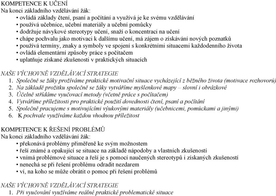 každodenního života ovládá elementární způsoby práce s počítačem uplatňuje získané zkušenosti v praktických situacích NAŠE VÝCHOVNĚ VZDĚLÁVACÍ STRATEGIE 1.