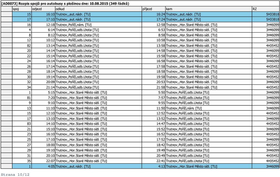 Lhota [TU] 10:58 Trutnov,,Hor.Staré Město sídl. [TU] 3H46099 82 13:14 Trutnov,Poříčí,odb.Lhota [TU] 13:58 Trutnov,,Hor.Staré Město sídl. [TU] 4H35452 20 14:14 Trutnov,Poříčí,odb.