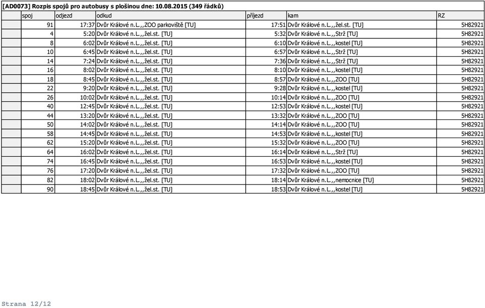 l.,,žel.st. [TU] 8:10 Dvůr Králové n.l.,,kostel [TU] 5H82921 18 8:45 Dvůr Králové n.l.,,žel.st. [TU] 8:57 Dvůr Králové n.l.,,zoo [TU] 5H82921 22 9:20 Dvůr Králové n.l.,,žel.st. [TU] 9:28 Dvůr Králové n.