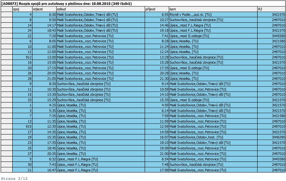 Riegra [TU] 2H97010 24 18:43 Malé Svatoňovice,Odolov,Tmavý důl [TU] 19:18 Úpice,,most F.L.Riegra [TU] 3H21570 22 7:20 Malé Svatoňovice,,rozc.Petrovice [TU] 7:41 Úpice,,most II.