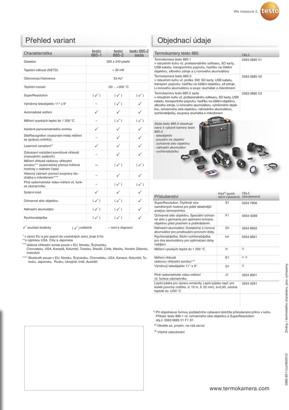 testo 885-2 320 x 240 pixelů < 30 mk 33 Hz* -20... +350 C testo 885-2 sada Termokamery testo 885 Termokamera testo 885-1 v robustním kufru vč.