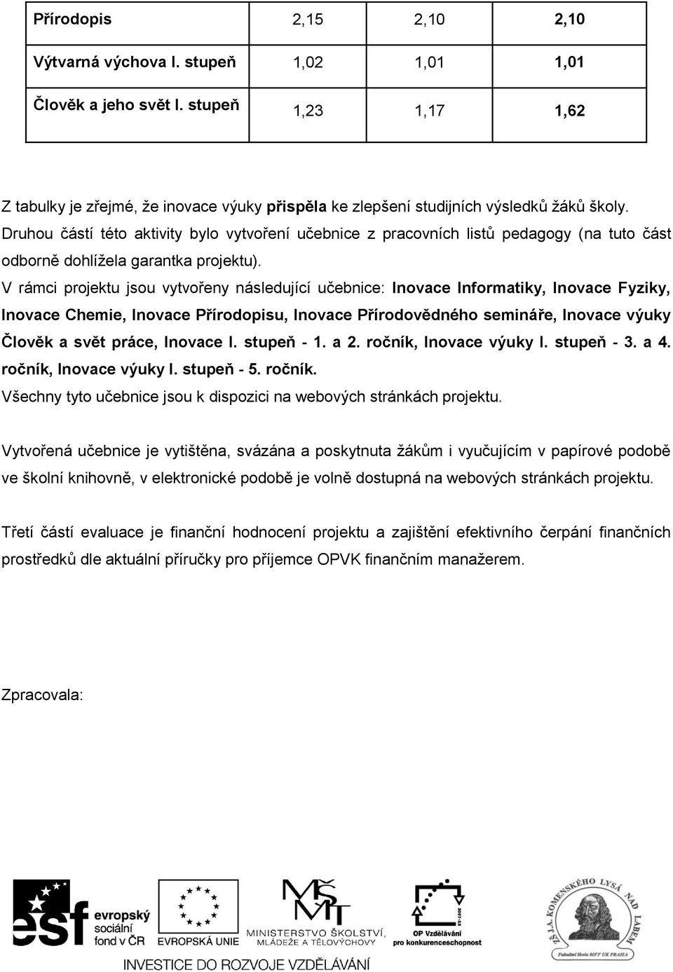 Druhou částí této aktivity bylo vytvoření učebnice z pracovních listů pedagogy (na tuto část odborně dohlížela garantka projektu).