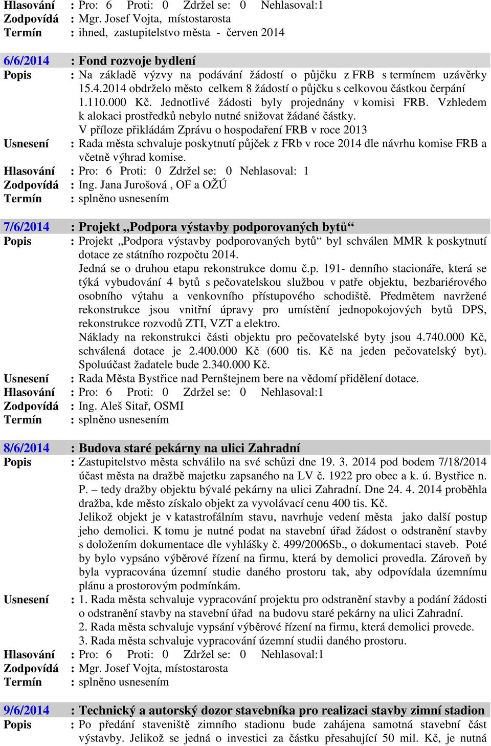 110.000 Kč. Jednotlivé žádosti byly projednány v komisi FRB. Vzhledem k alokaci prostředků nebylo nutné snižovat žádané částky.